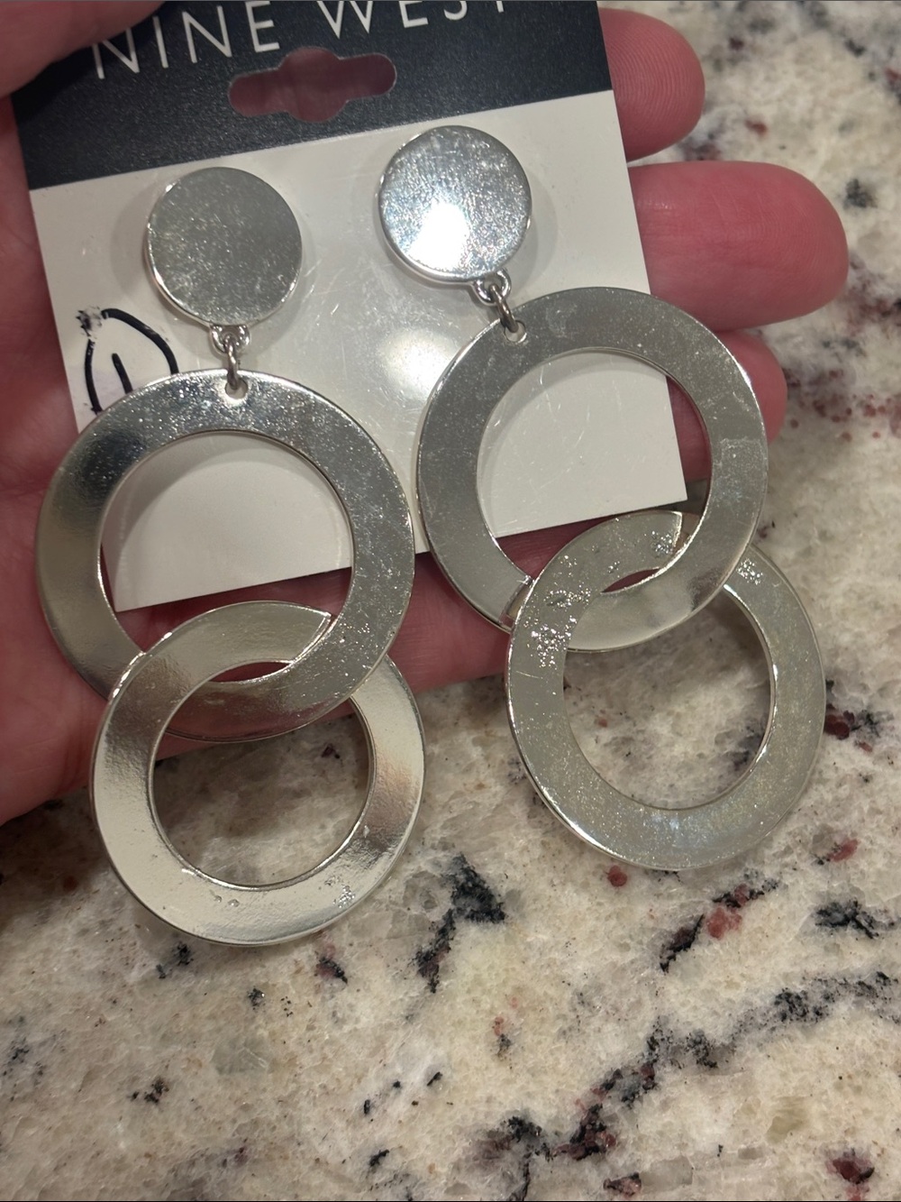 Nine West Shiny Silver Linked Circle Drop Earrings